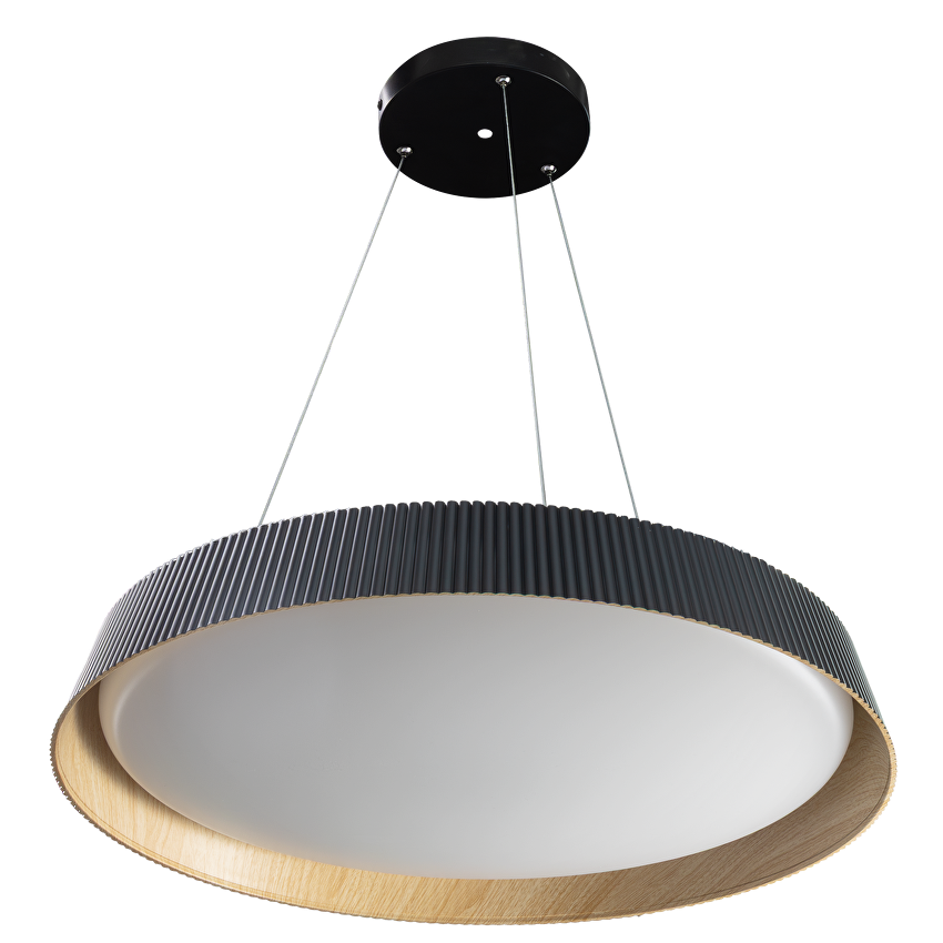 LED димираща ССТ плафониера с дистанционно управление, черен/дърво, max.72W, 3000K-6000К, 220-240V AC, кръг, IP20