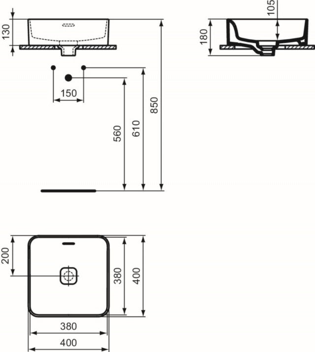 Умивалник за монтаж върху плот Strada II T296301 /Ideal Standard 40см