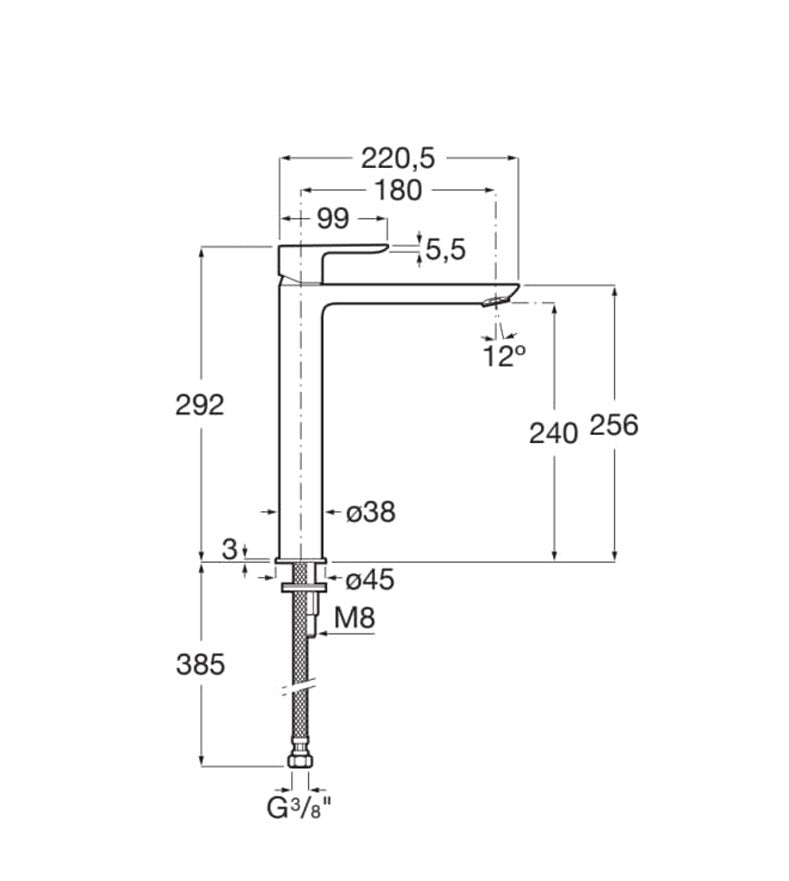 Стоящ смесител за умивалник висока база Cala Roca A5A346ENB0
