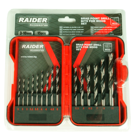 Свредла за дърво 15бр. ф3-10мм к-т 157791/Raider
