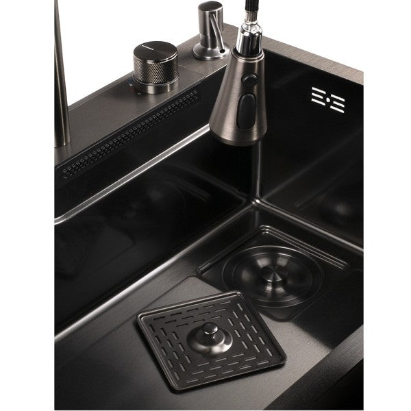 Многофункционална кухненска мивка Cascada D7546HY със сатенено покритие PVD черно и нано