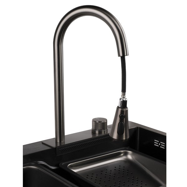 Многофункционална кухненска мивка Cascada D7546HY със сатенено покритие PVD черно и нано