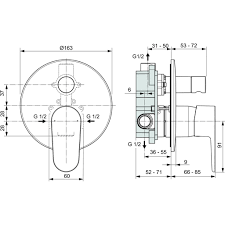 Стенен смесител за вграждане за вана/душ комплект вътрешна +външна част Cerafine O A7193RO