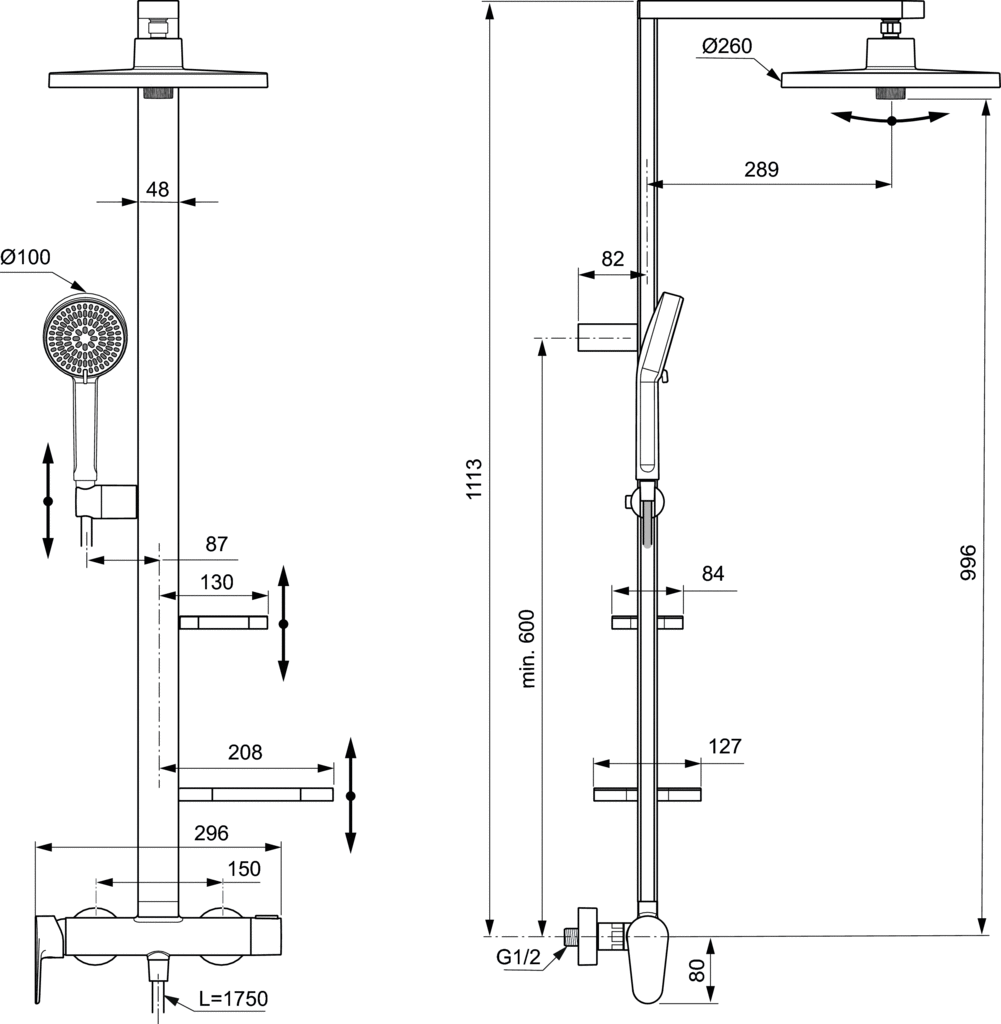 Душ система със стенен едноръкохватков смесител за душ CERAFLOW ALU+