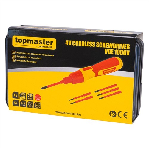 Акумулаторна отвертка VDE 1000V с накрайници TOP MASTER 279921