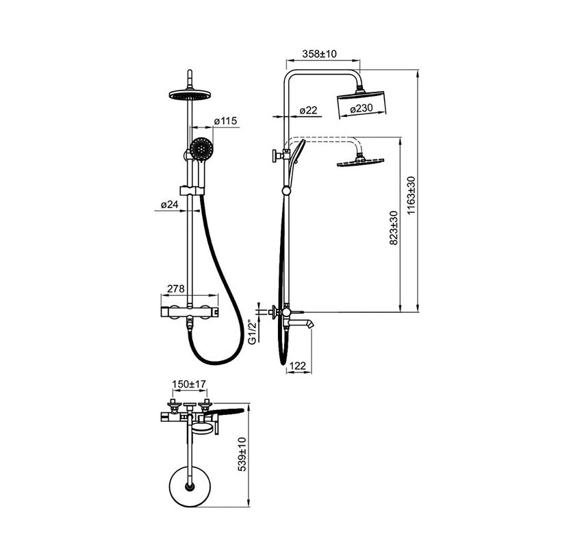 Душ колона за вана/душ Phonix-N Fayans