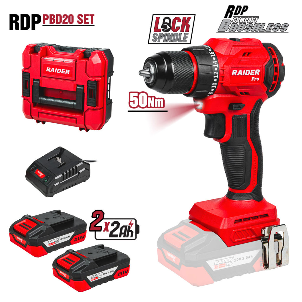 Бормашина безчеткова R20 2-ск. 10mm 50Nm 2x2Ah Case RDP-PBD20