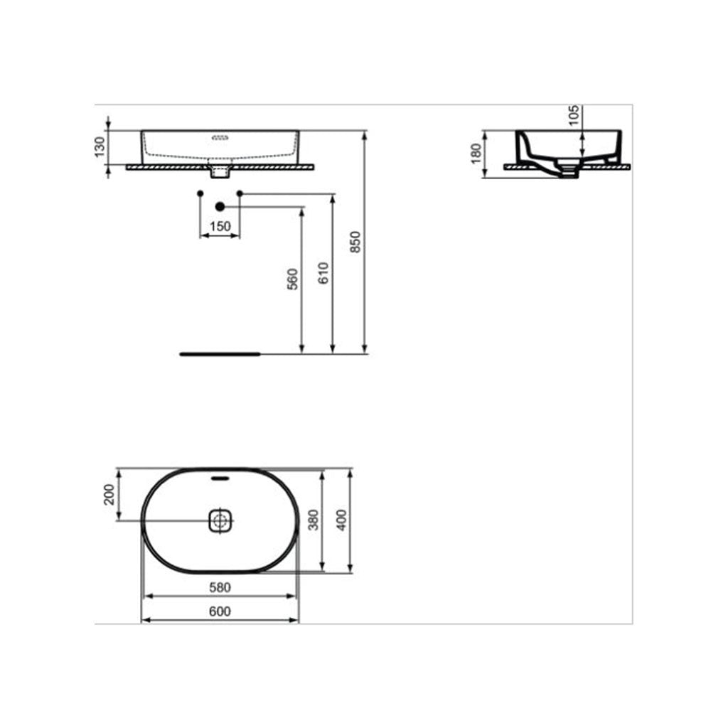 Овална мивка за монтаж върху плот STRADA II T360401 60см/Ideal standart