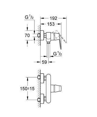 GROHE смесител за душ с метална ръкохватка и розетка Eurosmart Cosmopolitan 32837000