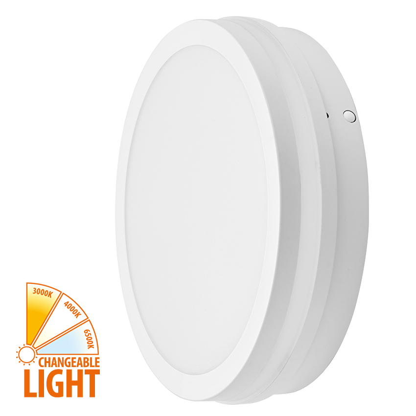 LED Влагозащитена кръгла плафониера със сензор за движение Бяла UltraLux 18W, 3000K/4000K/6500K, 220V-240V AC, IP54