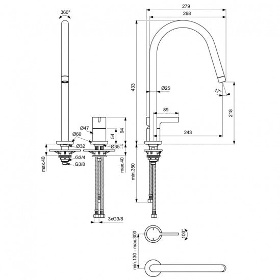 Двудупков смесител за кухня Gusto BD422AA хром Ideal Standard