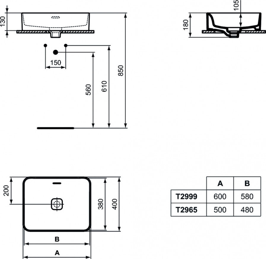 Умивалник за монтаж върху плот Strada II T296501 /Ideal Standard 50cm