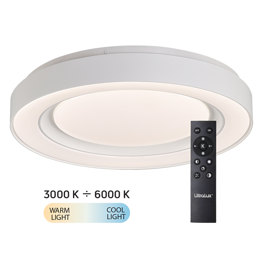 LED димираща ССТ плафониера с дистанционно управление бял, max.72W, 3000K-6000К, 220-240V AC, кръг, IP20