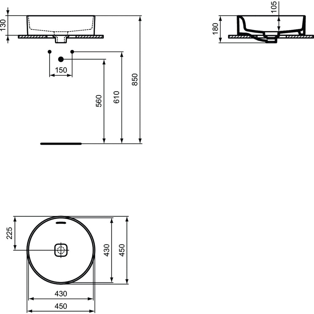 Овална мивка за монтаж върху плот STRADA II T296101 45см/Ideal standart