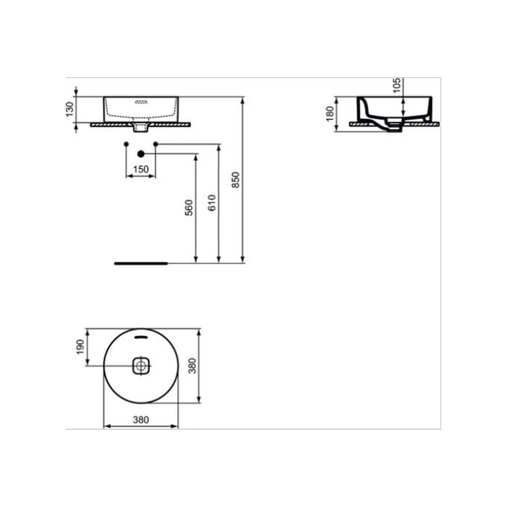 Овална мивка за монтаж върху плот STRADA II T296101 38см/Ideal standart