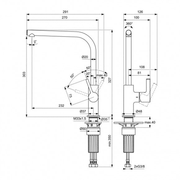 Смесител за кухня с висок твърд чучур L303 mm,GUSTO BD418AA