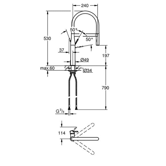 Кухненски смесител с професионален движен чучур, 30503KF0 ESSENCE phantom black/Grohe