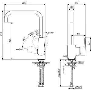 Ceraplan III смесител за кухня с уд.чучур стоящ хром B0725AA/Ideal Standart