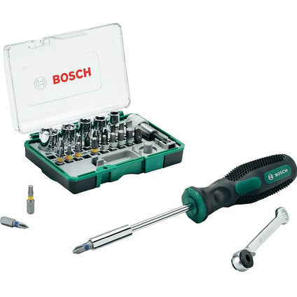 Комплект битове Bosch и накрайници 27ч.с мини тресчотка+ръчна отверка