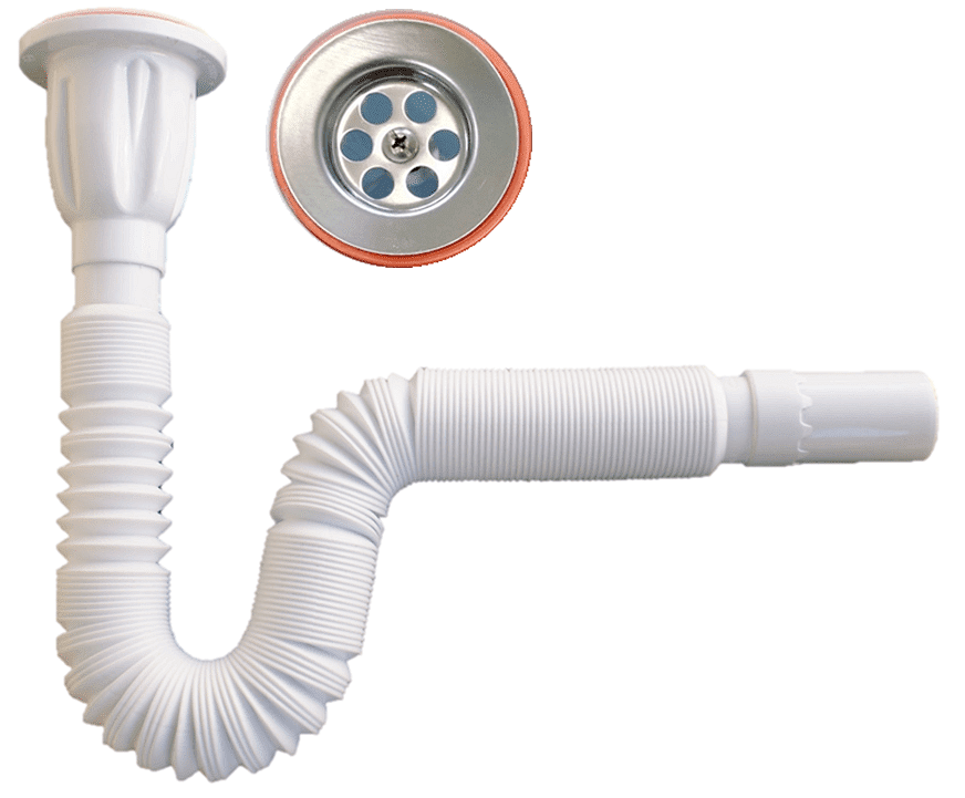 KC02 сифон за мивка с гофр.връзка ф32 76см с клапа против насек.и миризми/неръжд.витло и винт AKVO