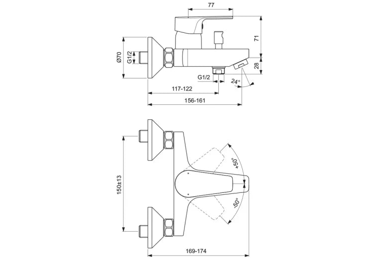 Esla смесител за вана/душ стенен хром BC229AA-Ideal Standart